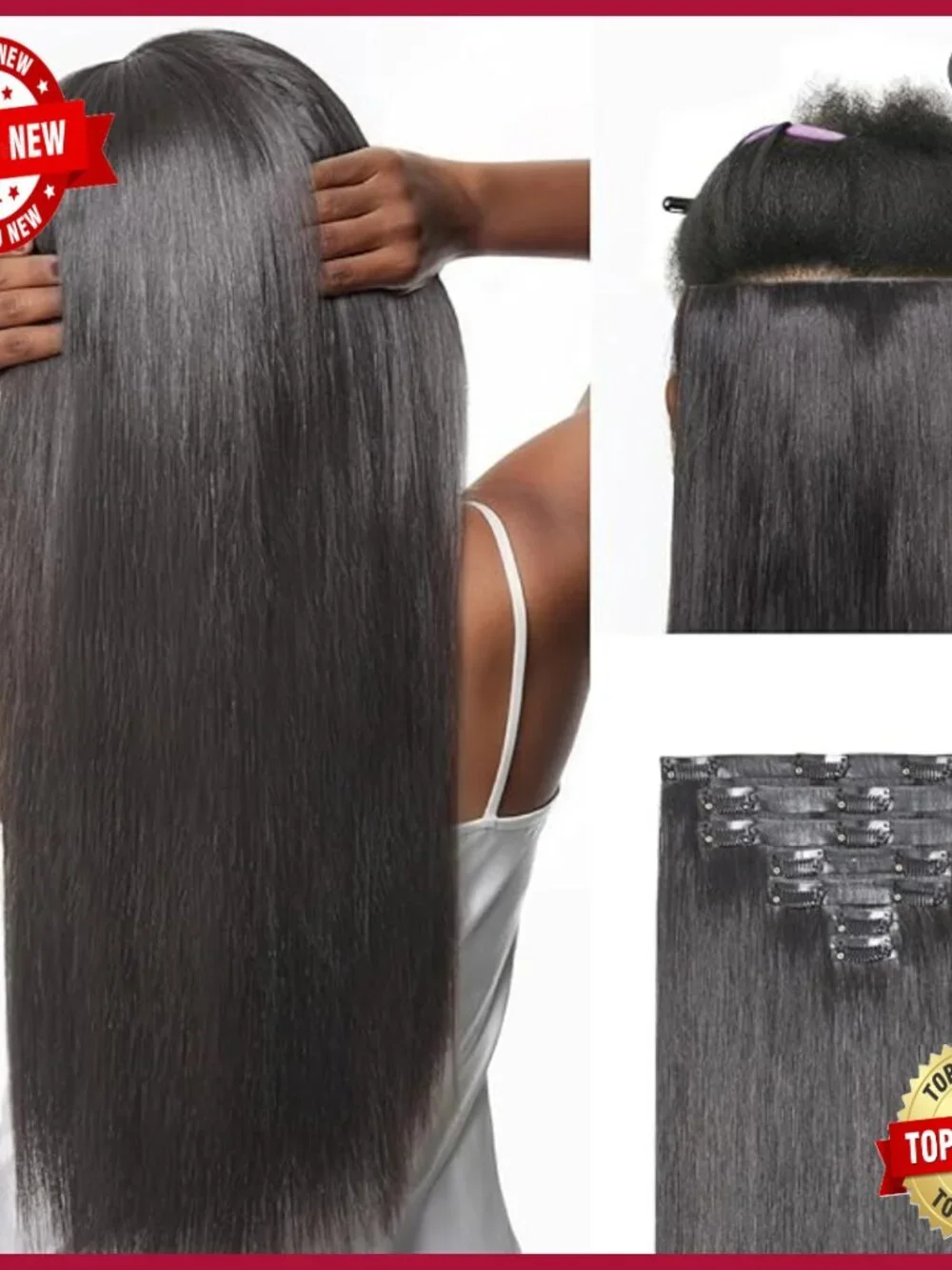 20 Inch Clip In Hair Extensions 100g 7 Piece Set Real Human Hair Silky Straight
